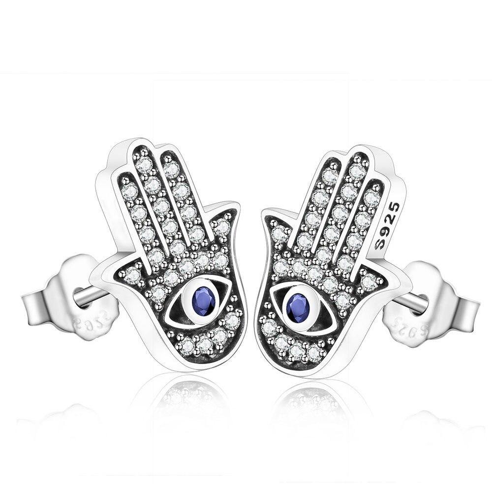 Earrings oriental hand silver 925 and zircon - Maison Ming