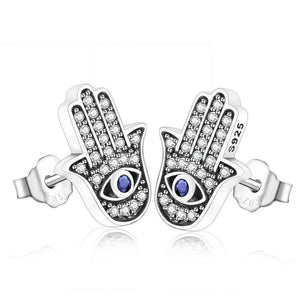 Earrings oriental hand silver 925 and zircon - Maison Ming