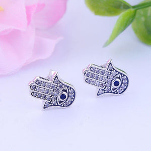 Earrings oriental hand silver 925 and zircon - Maison Ming