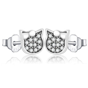 Earrings hello cat silver 925 and zircon - Maison Ming