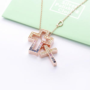 Necklace Rainbow Cross silver 925 zircon