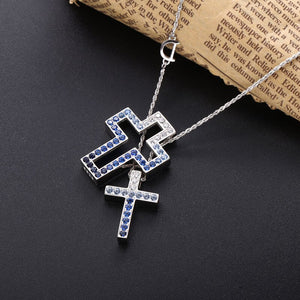 Necklace Blue Cross silver 925 zircon