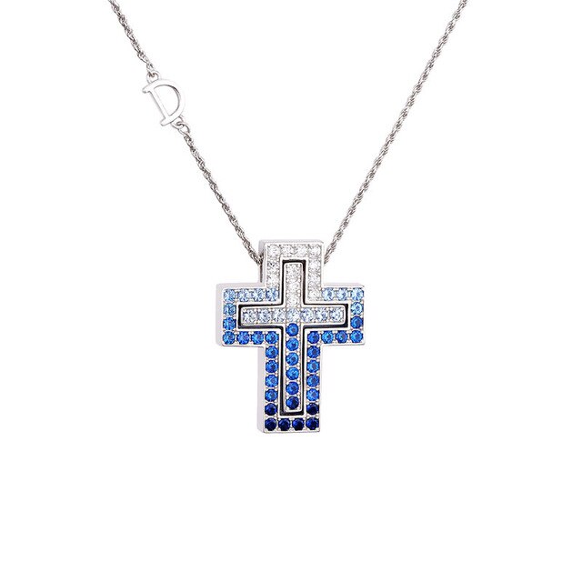 Necklace Blue Cross silver 925 zircon